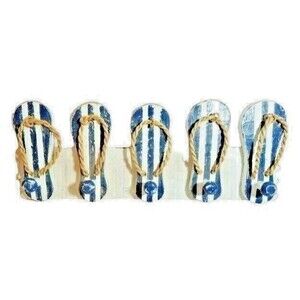 Flip Flops Hanging Wood Knobs Hooks Rope Rustic Beach Decor White Blue Stripe